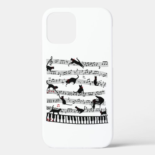 Funny Cat Music Note Gift For Piano Player Music iPhone 12 Case