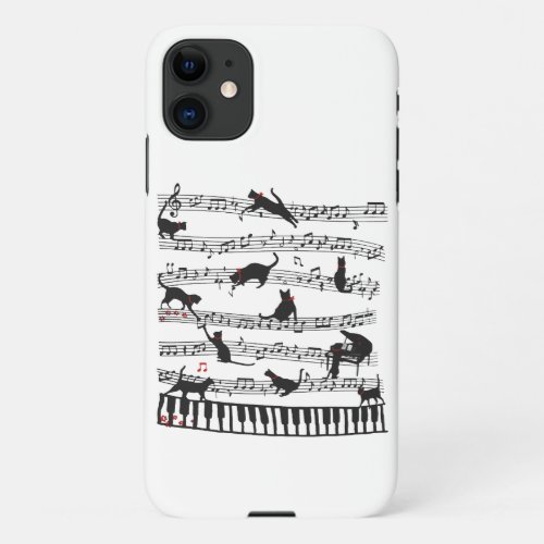 Funny Cat Music Note Gift For Piano Player Music iPhone 11 Case