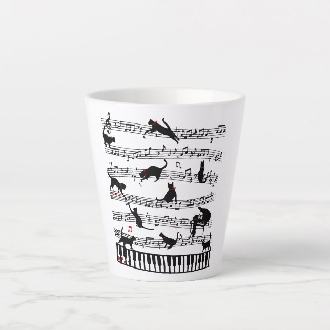 Funny Cat Music Note, Gift For Piano Player, Music Latte Mug (Front)