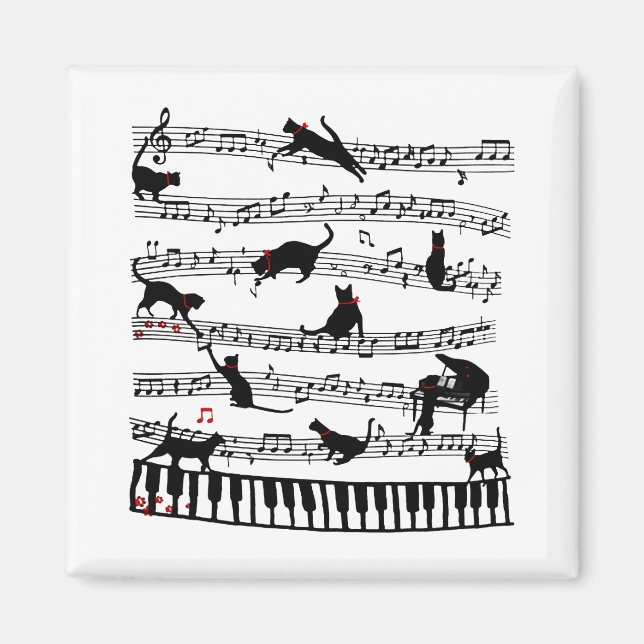Funny Cat Music Note, Gift For Piano Player, Music Magnet (Front)