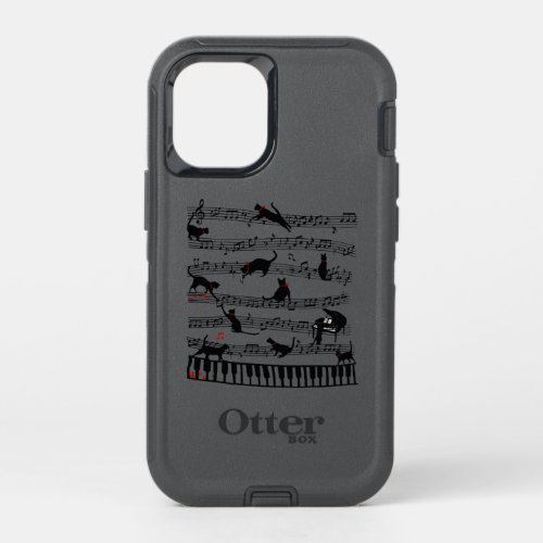 Funny Cat Music Note Gift For Piano Player Music OtterBox Defender iPhone 12 Mini Case