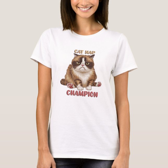 Funny Cat Nap Champion T-Shirt (Front)
