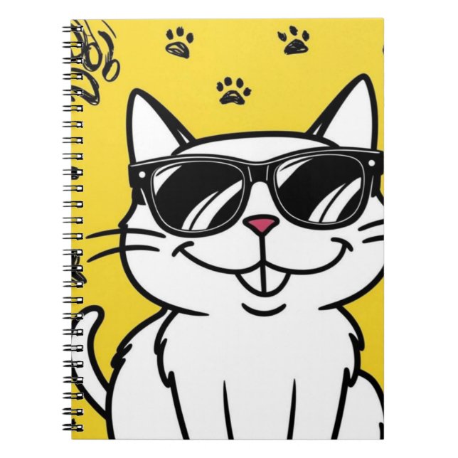 Funny Cat notebook Cartoon cat wearing sunglasses  (Front)