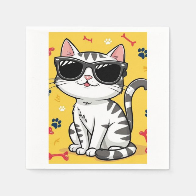 Funny Cat notebook Cartoon cat wearing sunglasses  Napkins (Front)