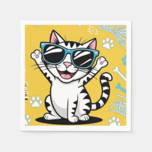 Funny Cat notebook Cartoon cat wearing sunglasses Napkins