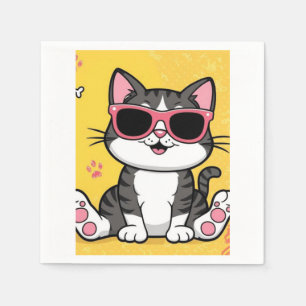 Funny Cat notebook Cartoon cat wearing sunglasses Napkins