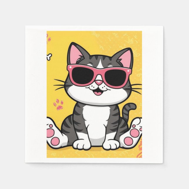Funny Cat notebook Cartoon cat wearing sunglasses Napkins (Front)
