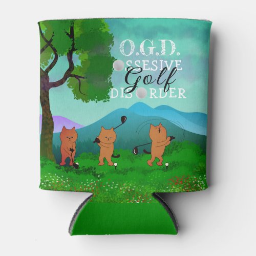 Funny Cat Obsessive Golf Disorder Can Cooler