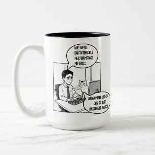 Funny Cat Office Work Humor Corporate Cartoon Two-Tone Coffee Mug
