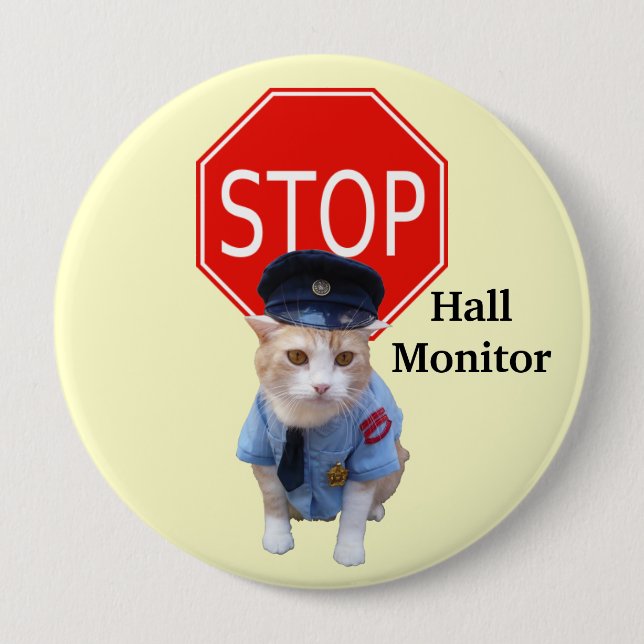 Funny Cat Officer/Hall Monitor Button (Front)