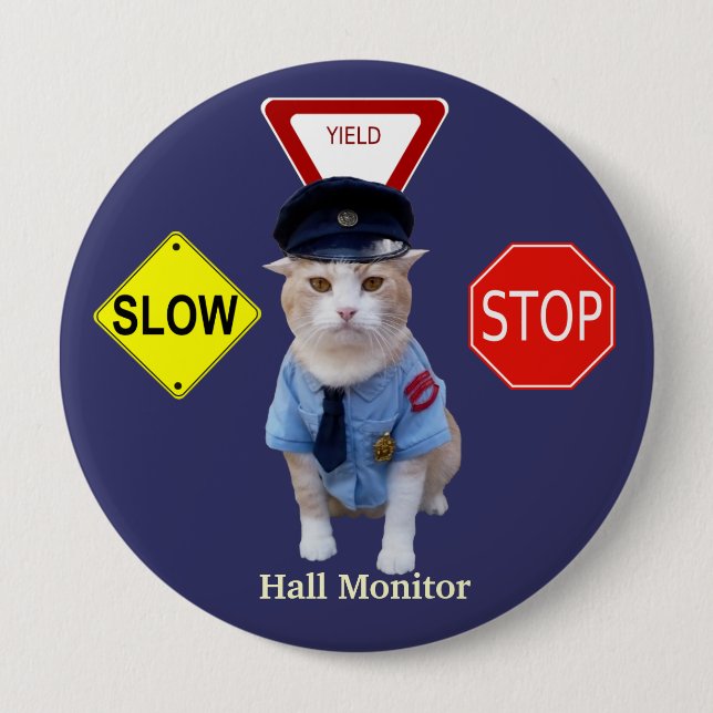 Funny Cat Officer/Hall Monitor Button (Front)