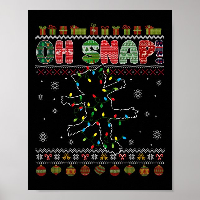 Funny Cat Oh Snap Ugly Christmas Sweater Pajamas X Poster (Front)
