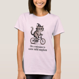 Funny Cat on Bike – Vintage Mischievous Kitty Art T-Shirt