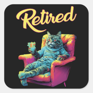 Funny Cat on couch Retirement postcard Square Sticker