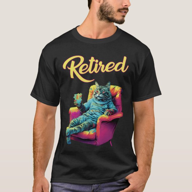 Funny Cat on couch Retirement T-Shirt (Front)