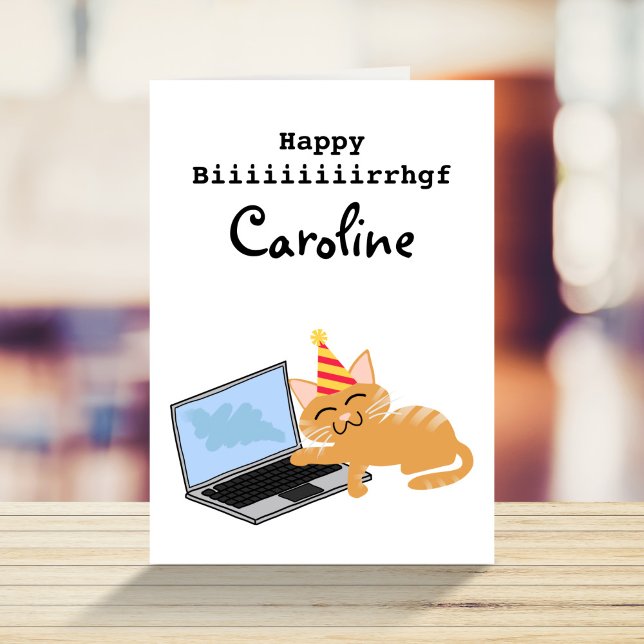 Funny cat on laptop typing Happy Birthday Card (Creator Uploaded)