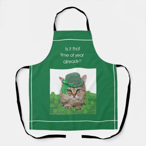 Funny Cat on St Patricks Day Apron