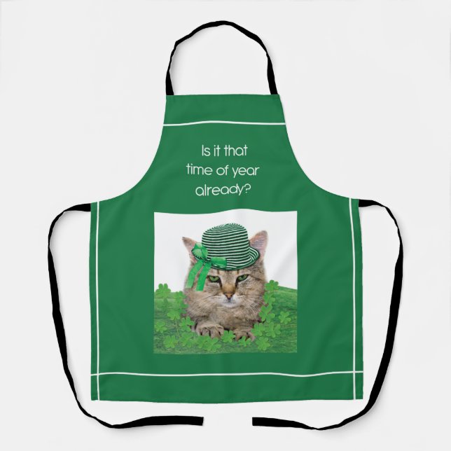 Funny Cat on St. Patrick’s Day Apron (Front)