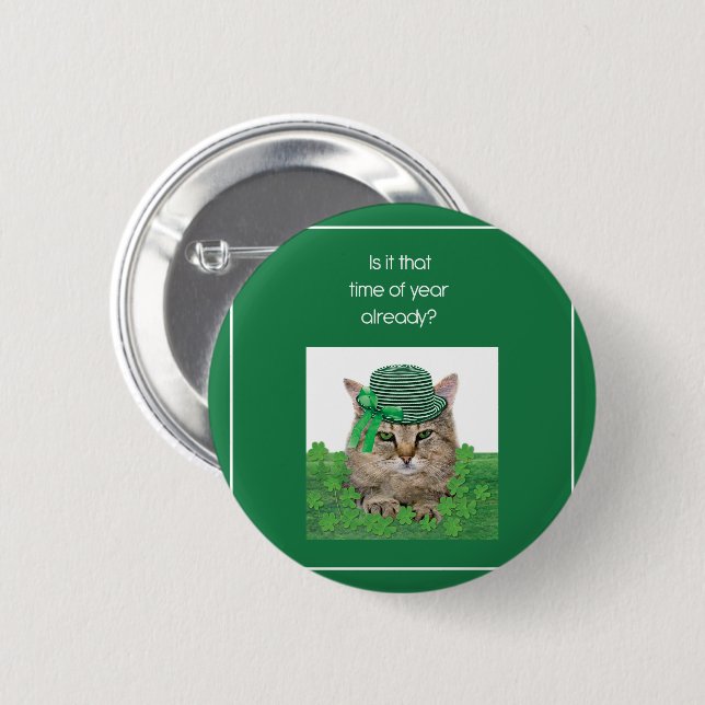 Funny Cat on St. Patrick’s Day Button (Front & Back)