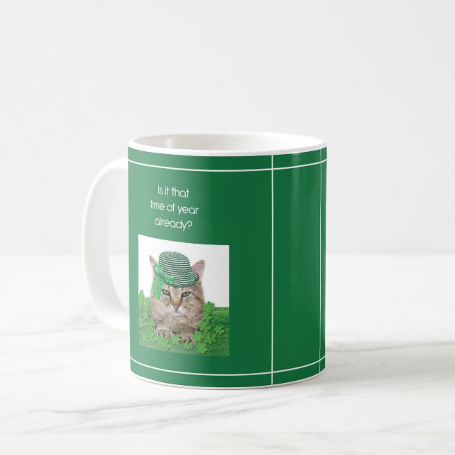 Funny Cat on St. Patrick’s Day Coffee Mug (Front Left)