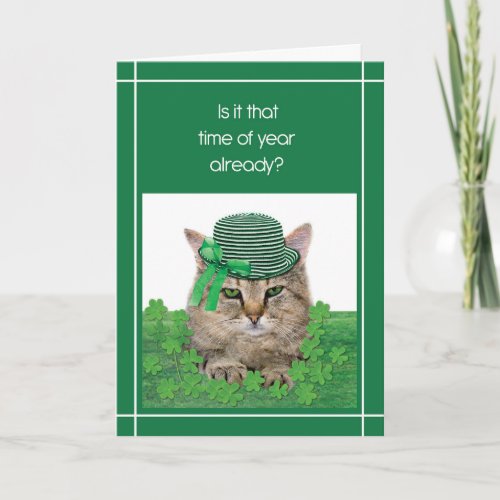 Funny Cat on St Patricks Day with Green Hat Tie  Card
