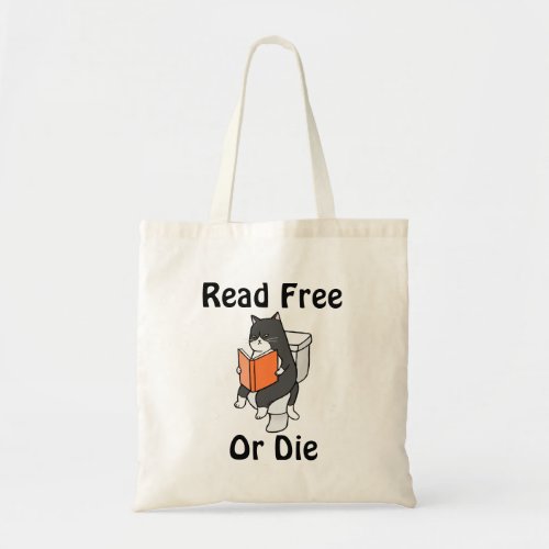 Funny Cat On Toilet Live Free or Die Library Book Tote Bag