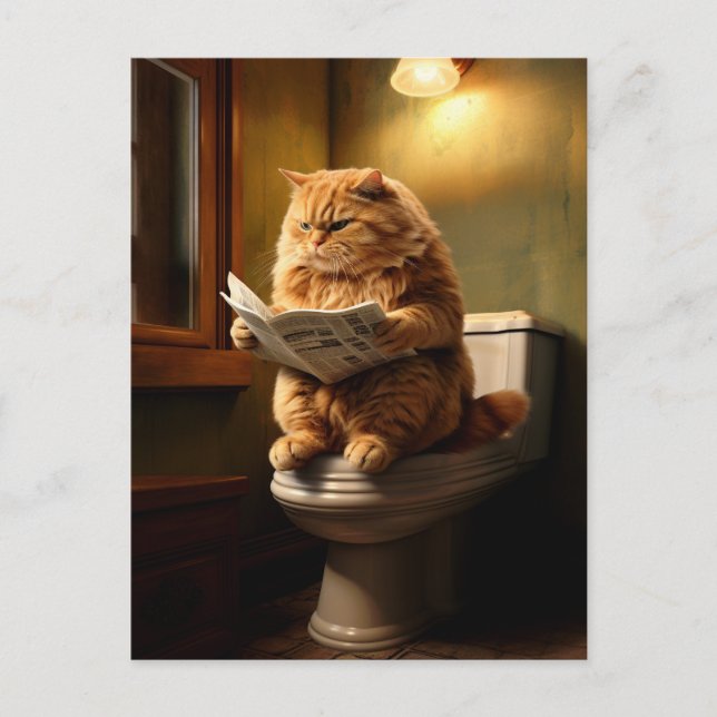 Funny Cat on Toilet | Quirky Bathroom Humor Postcard (Front)