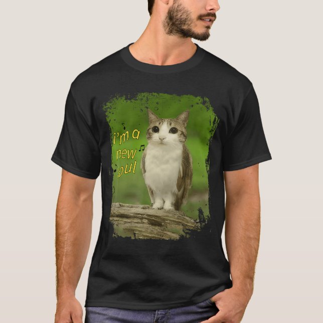 Funny Cat Owl Unhinged Brainrot Internet Meme Meow T-Shirt (Front)