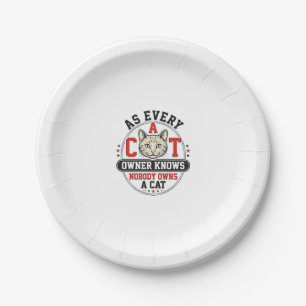 Funny Cat Owner Quote Vintage Engraving Design_1 Paper Plates