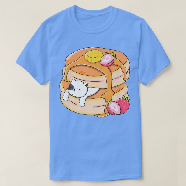 Funny Cat Pancake Kawaii Strawberry Breakfast Anim T-Shirt (Design Front)