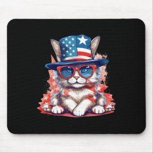 Funny Cat Patriotic Usa Flag American 4th Of July Mouse Pad