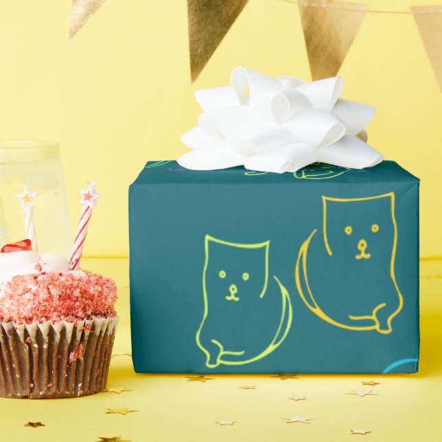 Funny Cat Pattern Gift Wrapping Papper Wrapping Paper (Birthday Party)
