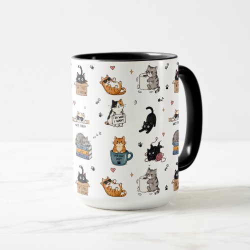Funny Cat Pattern Mug, Cute Cat Lover Coffee Mug