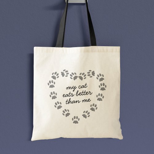 Funny Cat Paw Print Heart Quote Pet Tote Bag