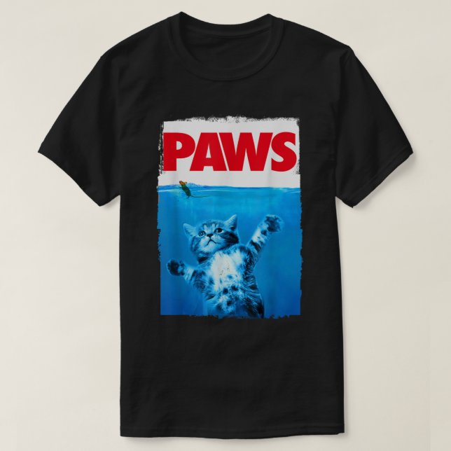 Funny Cat PAWS Parody Design T-Shirt (Design Front)
