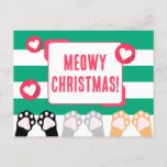 Funny Cat Paws Up Meowy Christmas Holiday Postcard