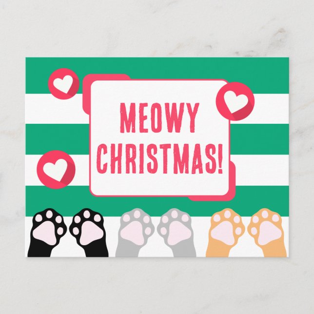 Funny Cat Paws Up Meowy Christmas Holiday Postcard (Front)
