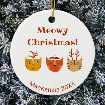 Funny Cat Personalized Christmas Ceramic Ornament by Squirrell at Zazzle