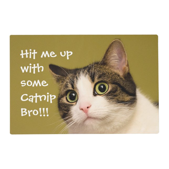 Funny Cat Photo Catnip Caption Placemat (Front)