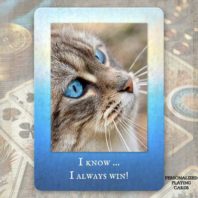 Funny Cat Photo Playing Cards Deck (Deck of playing cards featuring your own photo (optional) framed by a colorful grunge design)