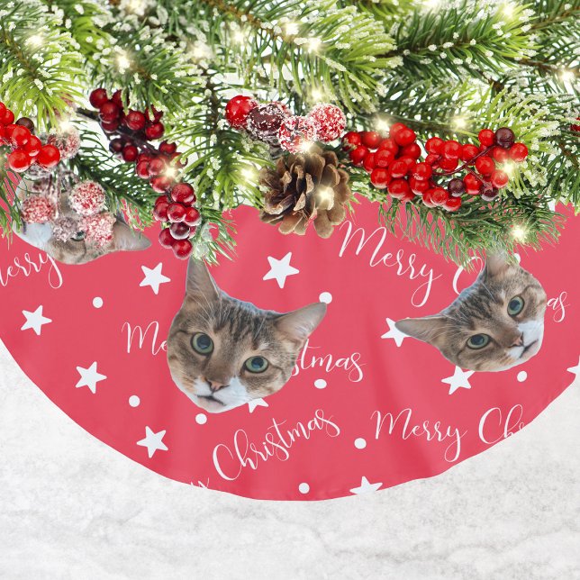 Funny Cat Photo Red Christmas Brushed Polyester Tree Skirt (Funny Cat Photo Red Christmas Brushed Polyester Tree Skirt
)