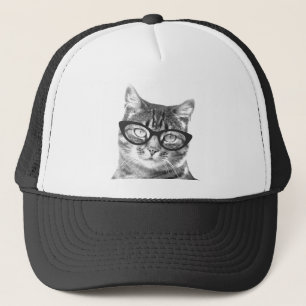 Funny cat photo trucker hat Kitty with glasses