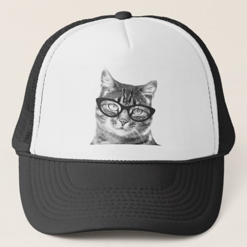 Funny cat photo trucker hat  Kitty with glasses