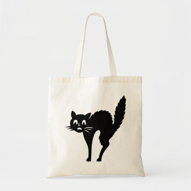 funny cat picture scared cat with arched back tote bag (Front)