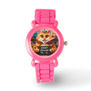 Funny Cat Pink Kids Watch
