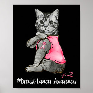 Funny Cat Pink Ribbon In October We Wear Pink Brea Poster