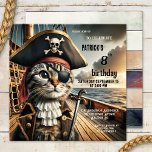 Funny Cat Pirate Birthday Invitation<br><div class="desc">A funny birthday party invitation featuring a pirate cat on a clipper. Great for a child's nautical themed birthday party.</div>