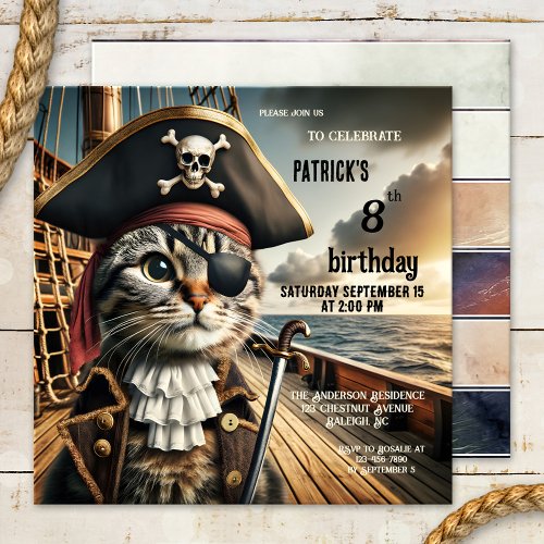 Funny Cat Pirate Birthday Invitation