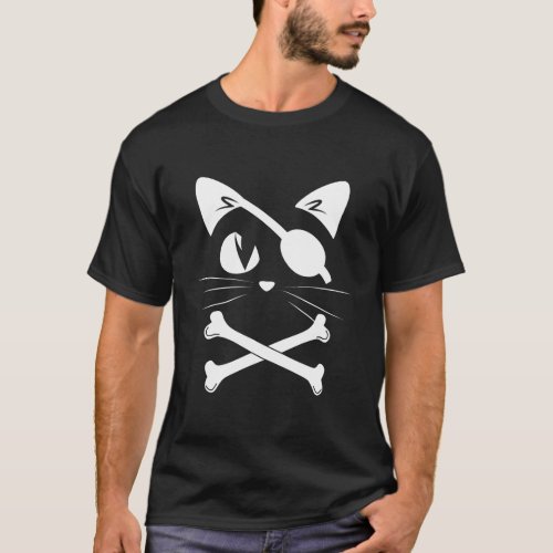 Funny Cat Pirate Skelton Funny Halloween Costume T_Shirt