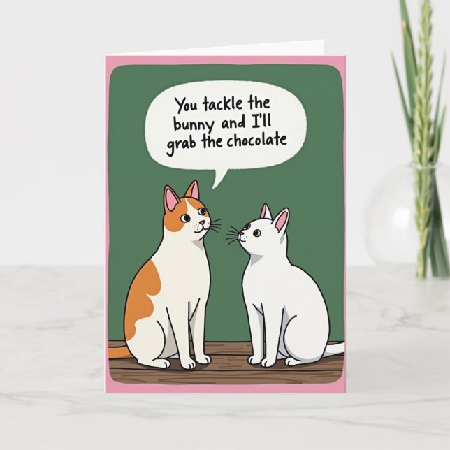 Funny Cat Plan Greeting Card (Front)